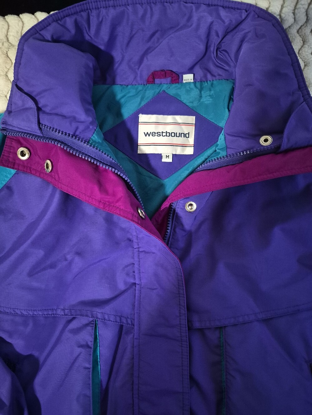 VTG 90s Westbound Colorblock Bomber Jacket M Purple Teal Retro Windbreaker